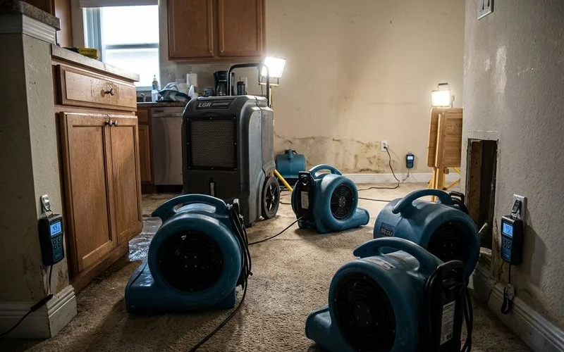 Professional dehumidifier preventing mold after water damage