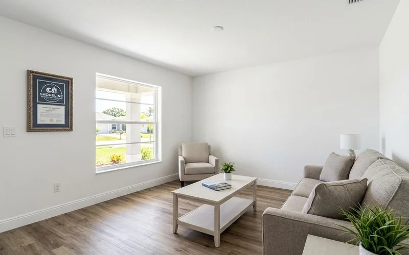 Restored living room after fire damage restoration