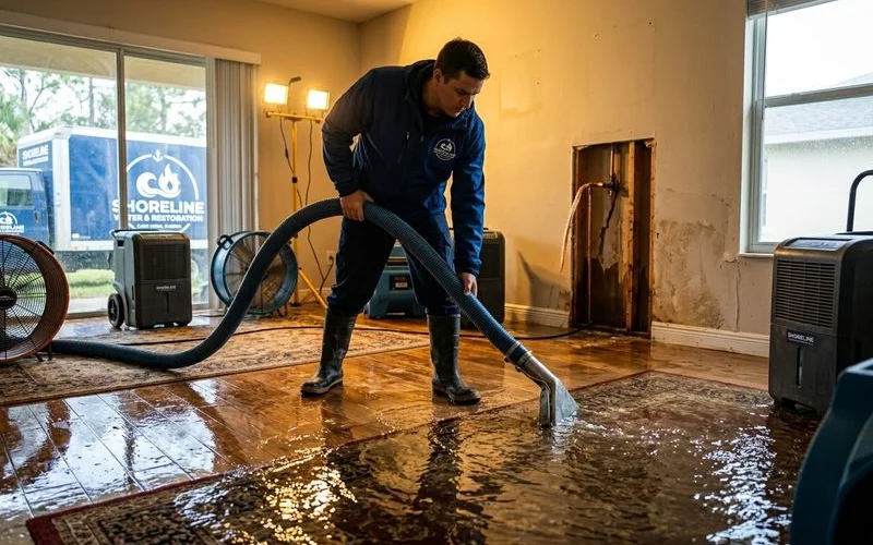 Burst pipe water damage being extracted from flooded home