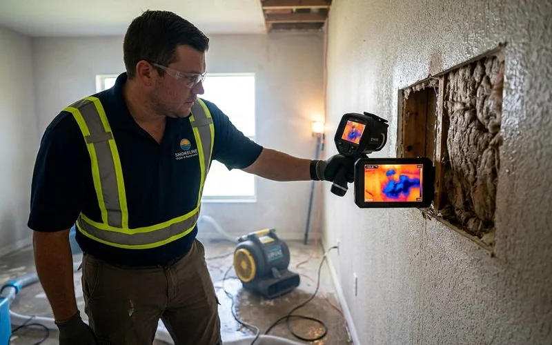 Shoreline technician monitoring moisture levels with professional equipment