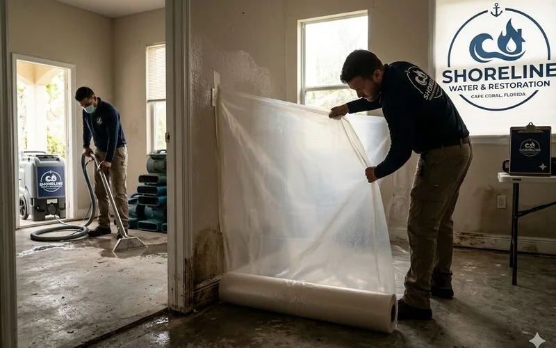 Emergency mitigation containment barriers preventing water spread